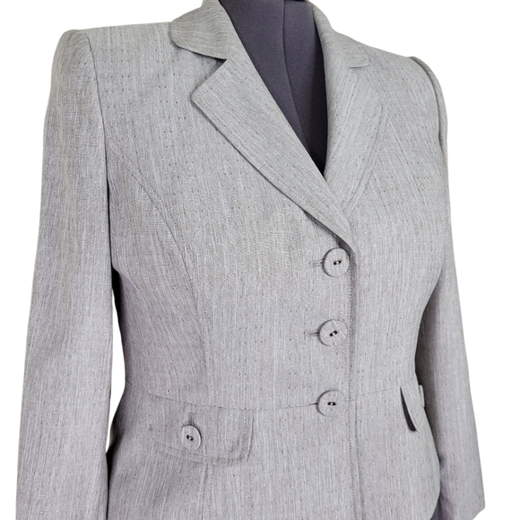 Le Suit Skirt Suit Size 16P Heather Brown Textured Button Pockets Back Zip Lined - Picture 3 of 10
